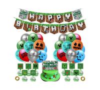 (Set A) Minecraft Party Birthday Decorations Supplies Happy Birthday Banner Balloons