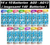 SET AG0 Blistercard A 14-AG13 Batteries 10 per 0,1,2,3,4,5,6,7,8,9,10,11,12,13 Eunicell Vertrieb Deutschland AG