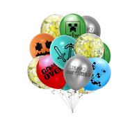 (Set B-10Pcs) 12" Minecraft Pixel Birthday Balloon Party Decor