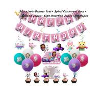 (Set B) Gabby's Dollhouse Party Supply Set Plate Tissue Banner Balloon Decoration