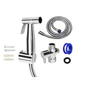 Set Bidet Sprayer Stainless Steel or ABS with Brass Metal 3-Way Diverter Valve Hose 1.5 m Sprayer Kit Baby Sprayer Muslim Shattaf(Adapter-NOT On/Off) (Silver Sprayer+Hose+2 Way Diverter)