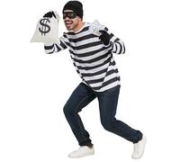Set Black and White Striped T-Shirt Thief Accessories for Halloween Cosplay Costume, Black, Medium