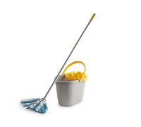 Set Bucket Plastic Gray With Yellow Wringer And White Fabric Mop