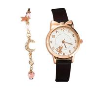 Set Casual Fashion Ladies Quartz Korean Cat Watch Bracelet Watch Set Wind up Watches for Women No Battery (Black, One Size)