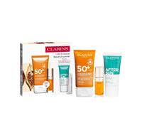 Set Clarins: Clarins Hydrating Sunscreen Cream For Face SPF 50+ 50 ml + After Sun Regenerating After-Sun Balm 30 ml + Lip Confort Lip Oil 01 7 ml