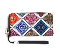Set Colored Mandala Ethnic Islam, Arabic, Indian, Ottoman Motifs Long Clutch Wallet, Long Handbag with Removable Wristlet Strap, PU Leather Zip Purse, Credit Pass Case Card-Holder for Men Women