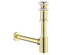 Set - Design Siphon with Drain Fitting with Overflow for Sink Brushed Gold - Keymark Universal Siphon and Drain Valve Bathroom - Brass Syphon Siphon Pop Up Drain Fitting Drain Washbasin