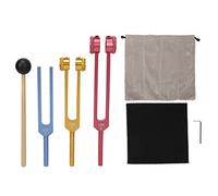 Set di 3 Forchette Acustiche 128 256 512 Hz in Alluminio e Legno di Faggio con Martello per Yoga e Meditazione