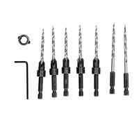 Set di 7 Punte per Fresa In Legno, Punte Trapano Svasate per Falegnameria, Chiave a Collare con Gambo Esagonale Conico Regolabile 1/4" 11/64 per Foratura Nella Lavorazione