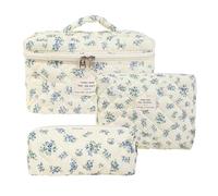 Set Di Borse per Trucco Floreale 3 Pezzi - Poliestere Con Motivi Estetici, Custodia Da Toilette Da Viaggio Grande Media 26 x 7 x 18 cm, Piccola 19 x 6 x 8 Cm Con Maniglia Portatile, C, Se référer au