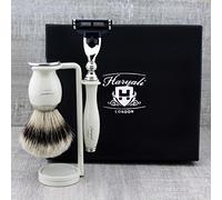 Set Featuring Silver Tip Badger Hair Brush &Triple Edge Cartridge Replaceable Head Razor &,Stand for Both.