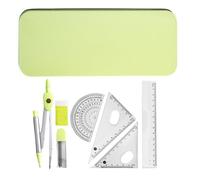 Set for School - 7-Piece Math and Ruler Set, Shatterproof Student Set Made of Iron Box, Protractor, Pencil, Eraser, Sharpener for Drawing, Drawing, Class