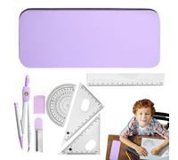 Set for School - 7-Piece Math and Ruler Set, Shatterproof Student Set Made of Iron Box, Protractor, Pencil, Eraser, Sharpener for Drawing, Drawing, Class
