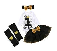 Set Girls Stocking Year Year Old 1st Toddler One Baby Birthday Girls Outfits&Set Clothes Crop (Black, 6-12 Months)