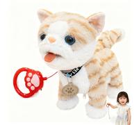 Set Interactive Talking Cat Singing Dancing Leash Walking Cat Mimicking Repeat What You Say Touch and Voice Control Nodding Wagging Tail Plush Electric Kitty for Kid(striped blue and wh Off-white cat