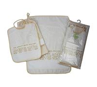 Set nursery school nursery to embroider jUNGLA 3 pcs: sponge bib with elastic cm.28x33, towel cm.40x52 and bag cm.32×37with etamine band for cross stitch Cotton 100% Made in Italy (Ecrù)