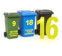 Set of 1/2/3/4 Hi Vis Bin Numbers for Wheelie Bins - 17cm Reflective Dustbin Stickers - Easy Application Yellow Stick On Number Stickers - Weatherproof Self Adhesive Vinyl, Microscopic Glass Bead Tech