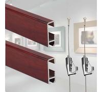 Set of 1 2 3 5 Picture Hanging System for Gallery, Aluminum Alloy Picture Hangers Rail with Wire Rope and Hook, Mahogany Grain Art Hanging Kit(2 pcs,L 230 CM)