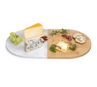 (Set of 1 ) Marble & Bamboo Oval Serving Platter Cheese Board