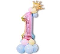 Set Of 1 Number Balloons, Princess-Themed Rainbow Gradient Number 1 Balloon, 1st Birthday Decorations For Girls With Gold Crown And Macaron-Coloured Latex Balloons