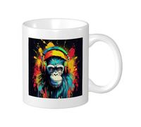 Set of 1 Printed Mug Monkey Hippie Music Headphone Spray Graffiti Novelty Novelty Black Yellow Ceramic Non Reversable Kitchen School Office Pantry Home with Handles Tea Cups 11oz