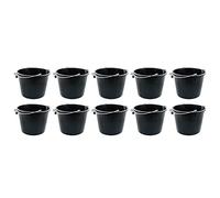[Set of 10] 14L Litre Strong Plastic Builders Bucket 3 Gallon Multipurpose Storage Construction Bucket With Metal Handle & Spout For Cleaning Animal Feed Mixing Home & Garden - Made in UK (Black)