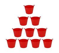 (Set of 10)- 42L Litre Large Robust Flexi Tubs Multipurpose Flexible Rubber Storage Container Buckets Garden Trugs Laundry Basket Polyethylene Flex Tub For Home Gardening Toys -Made in UK (Red)