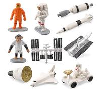 Set Of 10 Astronaut And Space Figurines - Miniature Models In PVC | Statues Of The Space Shuttle, Saturn Rocket, Apollo, And Lunar Rover | Educational Ornaments For Home
