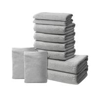 Set of 10 Bath Towels - 2 Bath Towels 70x140cm + 4 Hand Towels 50x100cm + 2 Guest Towels 30x50cm + 2 Wash Mitts 15x20cm - Premium 100% Turkish Cotton Towel - 500 GSM - Ôhm - Light Grey