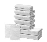 Set of 10 Bath Towels - 2 Bath Towels 70x140cm + 4 Hand Towels 50x100cm + 2 Guest Towels 30x50cm + 2 Wash Mitts 15x20cm - Premium 100% Turkish Cotton Towel - 500 GSM - Ôhm - White