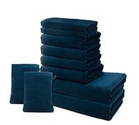Set of 10 Bath Towels - 2 Bath Towels 70x140cm + 4 Hand Towels 50x100cm + 2 Guest Towels 30x50cm + 2 Wash Mitts 15x20cm - Premium 100% Turkish Cotton Towel - 500 GSM - Ôhm - Navy Blue