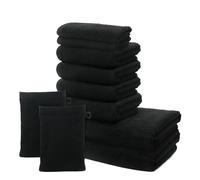 Set of 10 Bath Towels - 2 Bath Towels 70x140cm + 4 Hand Towels 50x100cm + 2 Guest Towels 30x50cm + 2 Wash Mitts 15x20cm - Premium 100% Turkish Cotton Towel - 500 GSM - Ôhm - Black
