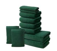 Set of 10 Bath Towels - 2 Bath Towels 70x140cm + 4 Hand Towels 50x100cm + 2 Guest Towels 30x50cm + 2 Wash Mitts 15x20cm - Premium 100% Turkish Cotton Towel - 500 GSM - Ôhm - Fir green