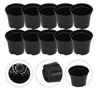 Set of 10 Black Plastic Plant Pots in Various Sizes Including 2 Tier Drainage to Improve Airflow and Water Management (B100#)