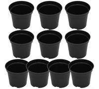 Set of 10 Black Plastic Plant Pots in Various Sizes Including 2 Tier Drainage to Improve Airflow and Water Management (B140#)
