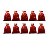 Set of 10 Christmas Fabric Bags Featuring Shiny Stars, Great for Storing Treats (red)