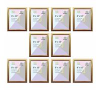 Set of 10 Classic Design 8x10 Inch Photo Frame with Styrene Front - Bulk Pack Solid Wood Gold Photo Frame for Wall & Tabletop Display Amazing Collection for Home Office Living Room, Gallery Wall Décor