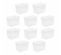 Set of 10 - Clear Crystal Plastic Storage Boxes With Lid Home Office Stackable Nestable Container Made in U.K (80 Liitre)