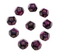 Set of 10 D12 Polyhedron Dice for D&D TRPG Game - Weight Portable Dice with Double Colors for Tabletop and Wargames Players - 12-Sided Dice Set - 18mm, Purple+Black
