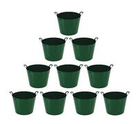 [Set Of 10] - Dark Green 42L Litre LARGE Multipurpose Versatile Polythylene Flexi Tub, Laundry Tub/Toy Storage Robust Bucket with Handles For Home/Garden.
