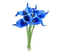 Set of 10 Elegant Calla Lily Artificial Flowers, Great for Home Decor and Events, 34cm Tall with Material (royal blue)
