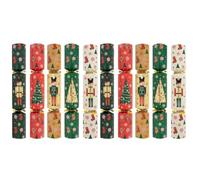 Set of 10 Festive Christmas Crackers Metallic Nutcracker Red Green Gold 12" | Fun for all the family, each one contains a hat and a plastic free prize, the ideal finishing touch to the dinner table