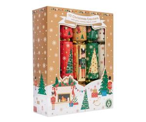 Set of 10 Festive Christmas Crackers Metallic Nutcracker Red Green Gold 12" | Fun for all the family, each one contains a hat and a plastic free prize, the ideal finishing touch to the dinner table