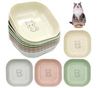 Set of 10 flat cat bowls, plastic cat feeding bowls, square cat bowl, reusable cat bowl for dry and wet food for kittens & puppies