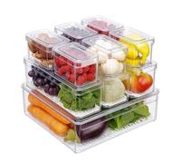 Set of 10 Fridge Organizers with Lids 3Sizes Clear Stackable Refrigerator Storage Bins with Drain Holes BPA-Free Plastic Food Containers for Fruits Vegetables Pantry Kitchen Cabinet Organization