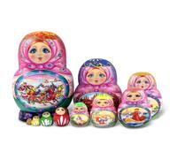 Set of 10 Girl and Fairy Tale Purple Matryoshka Nesting Doll Set,Big Belly Wood Russian Dolls with Enchanted Carriage Castle Pattern Babushka Stacking Doll for Christmas Birthday Gift Home Décor