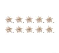 Set of 10 Glitter Artificial Christmas Flowers 15cm Plastic Poinsettia Ornaments for Tree Wreath and Holiday Home Decor in Pink Red Gold Silver Light Yellow(light yellow)