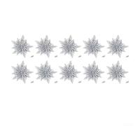 Set of 10 Glitter Artificial Christmas Flowers 15cm Plastic Poinsettia Ornaments for Tree Wreath and Holiday Home Decor in Pink Red Gold Silver Light Yellow(silver)