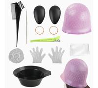 Set of 10 Highlighting Hood Set, Perforated Silicone Highlight Hood with Needle, Hair Dye Bowl, Hair Dye Brush, Ear Muffs etc., Ideal for DIY Highlights Making Yourself, Hair Colouring at Home and in