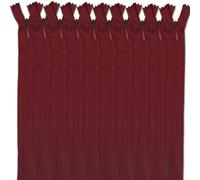 Set of 10 Invisible Zips 16” Burgundy | Closed-End Coil Zip 40cm Long with Single Slider Size #3 | Hidden Nylon Zip for Skirts, Dresses, Trousers DIY Repair, Tailoring | Replacement Zipper
